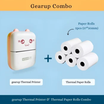 Gearup Thermal Printer & Thermal Paper Rolls Combo